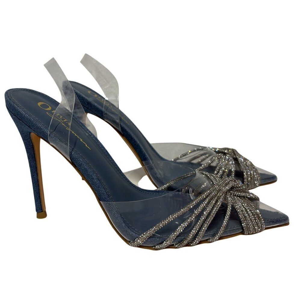 OLIVIA FERGUSON / Valentina / Blue / Open-Toe Heeled / Sandals With Rhinestone - Picture 2 of 10